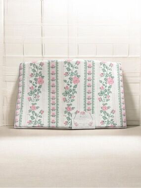 Shabby Chic Fancy Floral Stripe Quilted PLUSH Bath Rug - Pink and Green